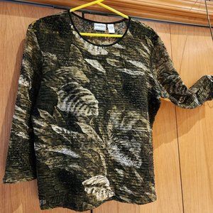 Chicos Stretch Lace Palm Print Texture 3/4 Sleeve top sz XL